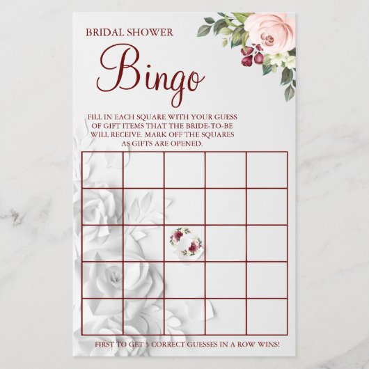 水彩ブライダルシャワービンゴゲームカード チラシ (正面)