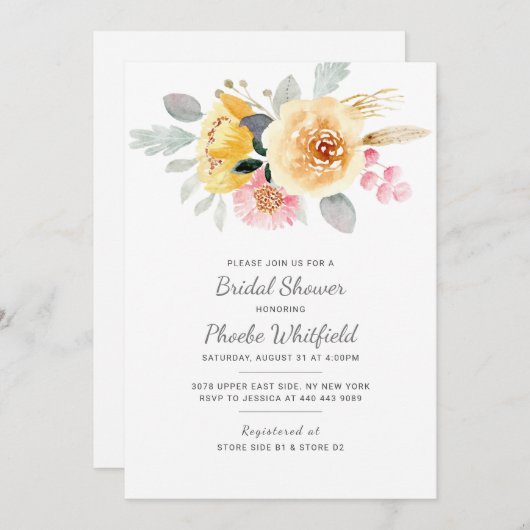 水彩ブライダルシャワーフローラモダン植物学 招待状 (正面/裏面)