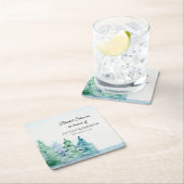 水彩ブライダルシャワーマウンテンパインズレイクサイド スクエアペーパーコースター (インサイチュ)