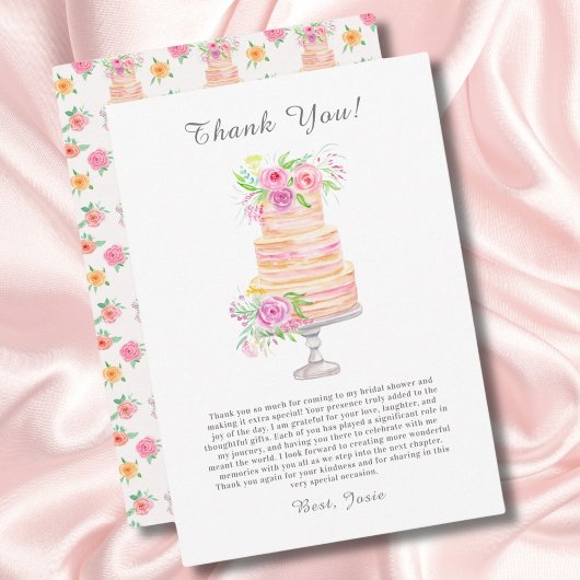 水彩ブライダルシャワー層状ケーキバラ サンキューカード
