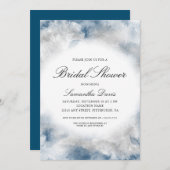 水彩ブライダルシャワー抽象芸術ブルーとグレー 招待状 (正面/裏面)