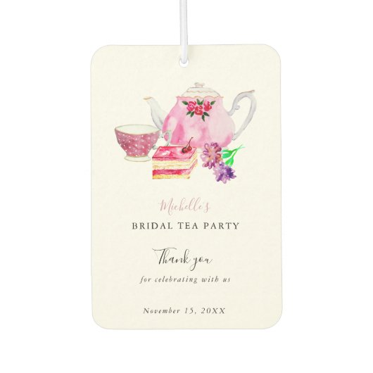 水彩ブライダルシャワー茶パーティーサンキューピンク カーエアーフレッシュナー (正面)