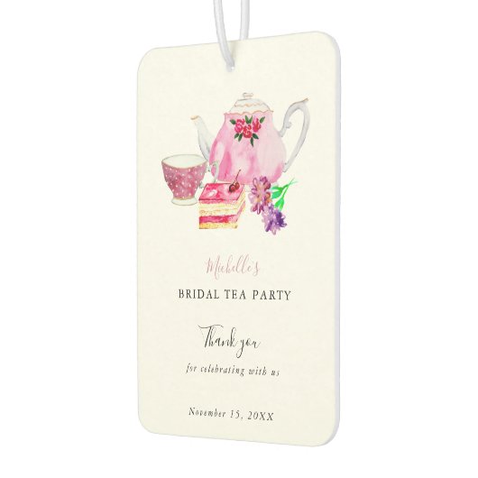 水彩ブライダルシャワー茶パーティーサンキューピンク カーエアーフレッシュナー (左)