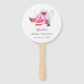 水彩ブライダルシャワー茶パーティーパープルティーポット ハンドファン (正面)