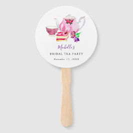 水彩ブライダルシャワー茶パーティーパープルティーポット ハンドファン