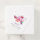 水彩ブライダルシャワー茶パーティーパープルティーポット フェイバータグ (インサイチュ)