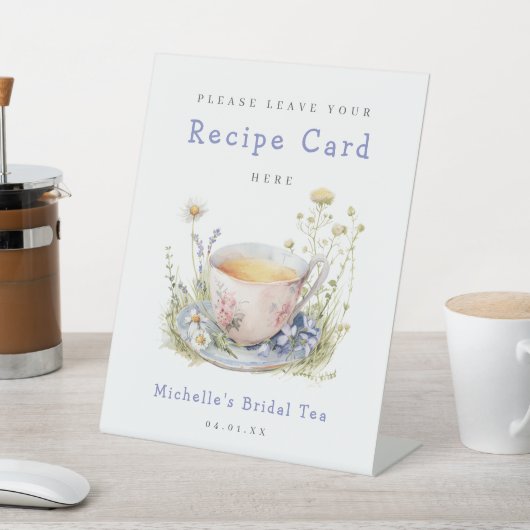 水彩ブライダルシャワー茶パーティーレシピカード 台座サイン (インサイチュ)