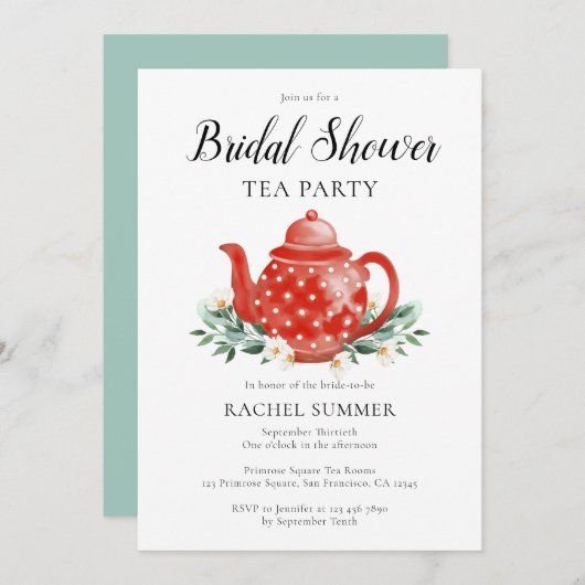 水彩ブライダルシャワー茶パーティー 招待状 (正面/裏面)