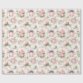 水彩ブライダルシャワー – ピンクのバラとギフトボックス ラッピングペーパー (フラット)