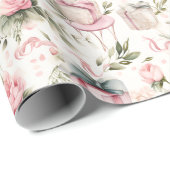 水彩ブライダルシャワー – ピンクのバラとギフトボックス ラッピングペーパー (ロールコーナー)