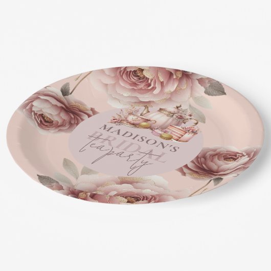 水彩ブライダルティーシャワーパーソナライズされた ペーパープレート (アングル)
