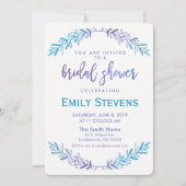 水彩ブライダルフローラ青と紫 招待状 (正面)