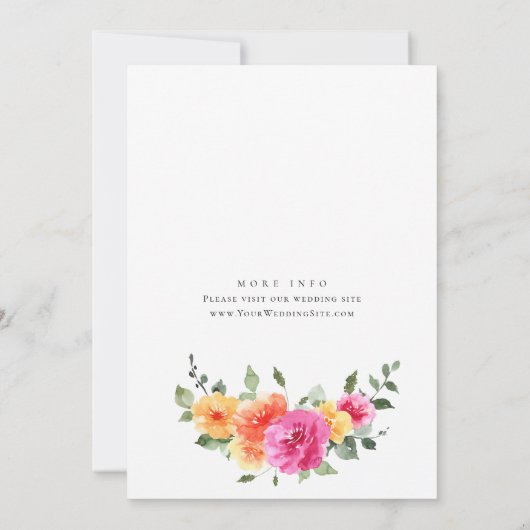 水彩ブライトピンクオレンジフラワーブライダルシャワー 招待状 (裏面)