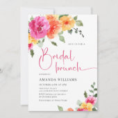 水彩ブライトピンクオレンジフラワーブライダルシャワー 招待状 (正面)