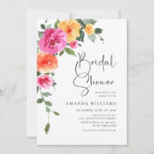 水彩ブライトピンクオレンジフラワーブライダルシャワー 招待状 (正面)