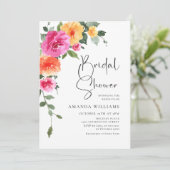 水彩ブライトピンクオレンジフラワーブライダルシャワー 招待状 (スタンド正面)