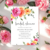 水彩ブライトピンクオレンジフラワーブライダルシャワー 招待状