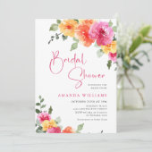 水彩ブライトピンクオレンジフラワーブライダルシャワー 招待状 (スタンド正面)