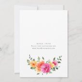 水彩ブライトピンクオレンジフラワーブライダルシャワー 招待状 (裏面)