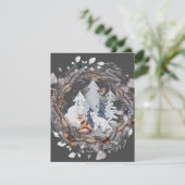 水彩ブラウンと北極キツネ雪リースシーン シーズンカード (スタンド正面)