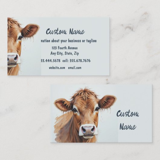 水彩ブラウンカウファーム動物芸術 名刺 (正面/裏面)