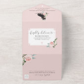 水彩ブラウンダッシュンドドッグ&フローラピンクローズ オールインワン招待状 (外側)