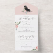 水彩ブラウンダッシュンドドッグ&フローラピンクローズ オールインワン招待状 (内側)