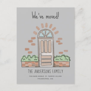 水彩ブラウンドアよくはしゃぐ引っ越しました灰色 案内ポストカード