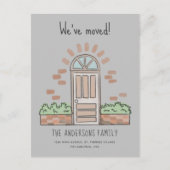 水彩ブラウンドアよくはしゃぐ引っ越しました灰色 案内ポストカード (正面)