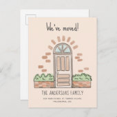 水彩ブラウンドアよくはしゃぐ引っ越しました 案内ポストカード (正面/裏面)