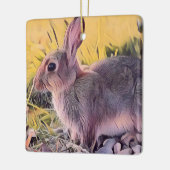 水彩ブラウンバニーラビットヴィンテージアート セラミックオーナメント (左)