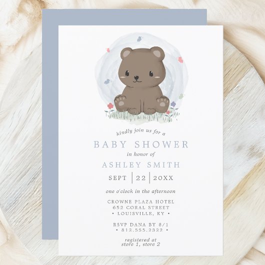 水彩ブラウンベアかわいいシンプル男の子赤ちゃんシャワー 招待状