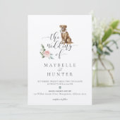 水彩ブラウンラブラドールドッグ&フローラピンクローズ 招待状 (スタンド正面)