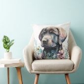 水彩ブラウンラブラドールレトリバーと花 クッション (椅子)