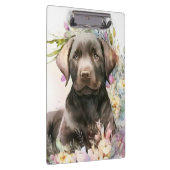 水彩ブラウンラブラドールレトリバーと花 クリップボード (右)