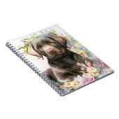 水彩ブラウンラブラドールレトリバーと花 ノートブック (右側)