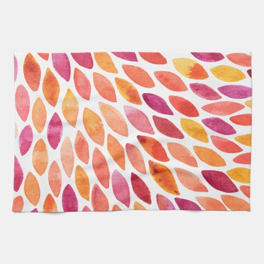 水彩ブラシのストロークが黄色とオレンジに染み出る キッチンタオル (横)