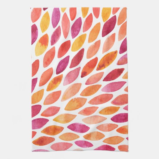 水彩ブラシのストロークが黄色とオレンジに染み出る キッチンタオル (縦)