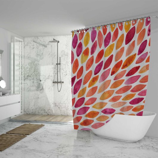 水彩ブラシのストロークが黄色とオレンジに染み出る シャワーカーテン