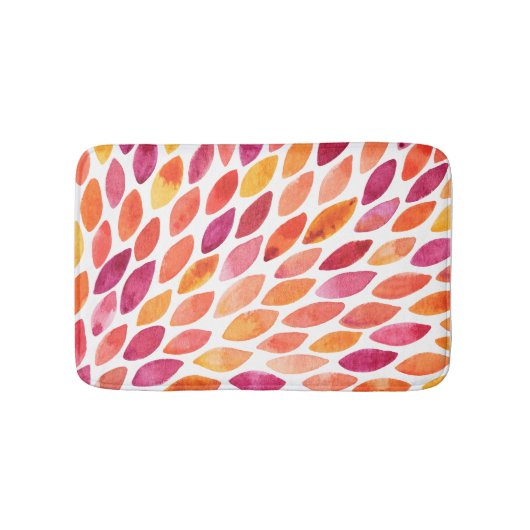 水彩ブラシのストロークが黄色とオレンジに染み出る バスマット (正面)