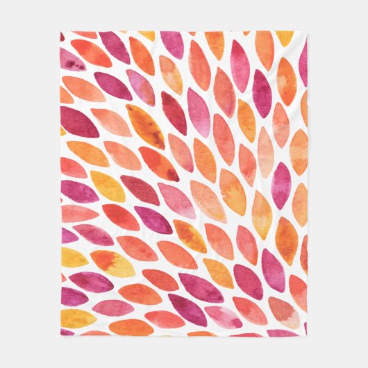 水彩ブラシのストロークが黄色とオレンジに染み出る フリースブランケット (正面)