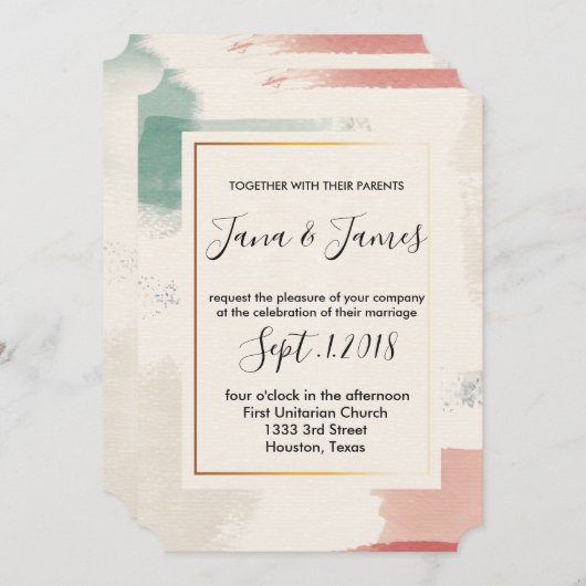 水彩ブラシストロフェイクーフ結婚フォイル 招待状 (正面/裏面)