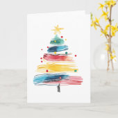 水彩ブラシストローククリスマスツリー抽象芸術 カード (黄色い花)