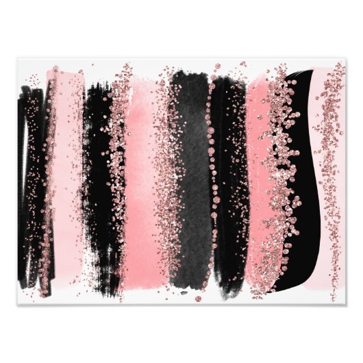 水彩ブラシストロークバラ金ゴールドフェイクグリッター フォトプリント            (正面)