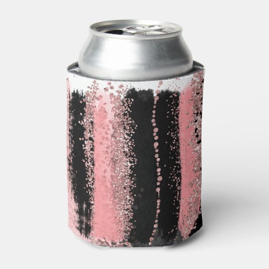 水彩ブラシストロークバラ金ゴールドフェイクグリッター 缶クーラー (缶正面)