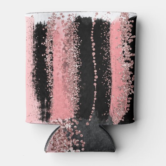 水彩ブラシストロークバラ金ゴールドフェイクグリッター 缶クーラー (正面)