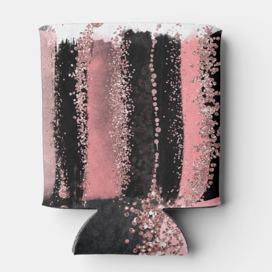 水彩ブラシストロークバラ金ゴールドフェイクグリッター 缶クーラー (裏面)