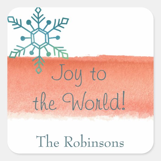 水彩ブラシストロークピーチカラー スクエアシール (正面)