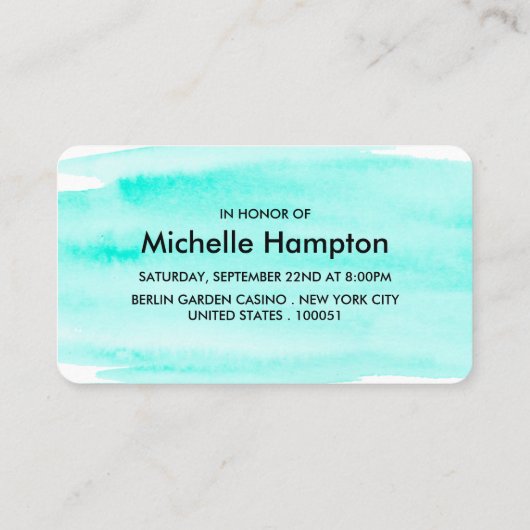 水彩ブラシストロークブライダルシャワーチケット招待状 名刺 (裏面)