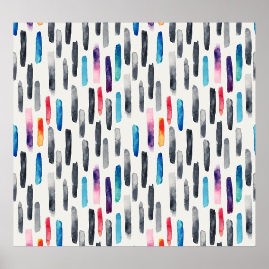 水彩ブラシストローク、カラフルシームレスなパターン ポスター (正面)